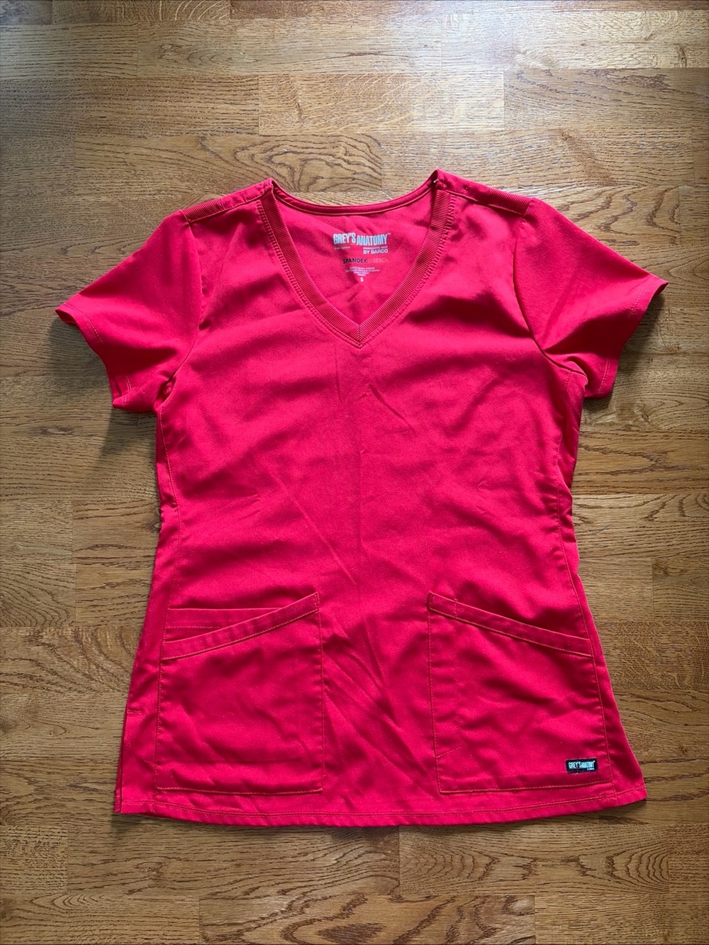 Grey's Anatomy Spandex Stretch Emma Top 4 Pocket Scrub Top Scarlet Red V Neck S
